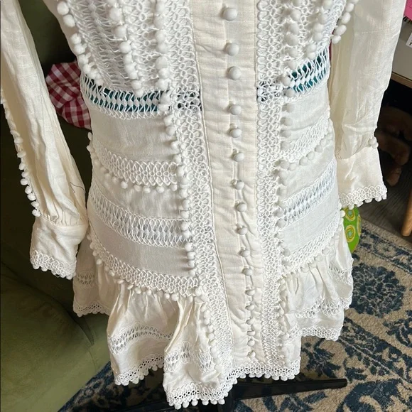 Zimmermann Style Long Sleeve Romantic Boho Lace Mini Dress Size XS/S - Picture 7 of 8